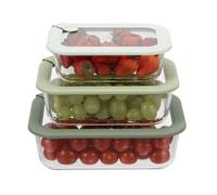 Lot de 3 boîtes en verre rectangulaires avec couvercle 640/1050/1520ml