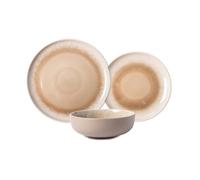 Service Iris 18 Pièces en Grès Émaillé Taupe | 18 pièces, 6 assiettes plates, 6 dessert, 6 bols, Grès émaillé, Micro-ondes, Lave-vaisselle