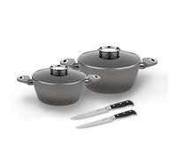 LAGUIOLE CUISSON - Set 4 Pièces Silver antiadhésif 'Black Ston' induction + 2 Couteaux forgés Gris/Noir