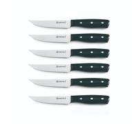 LAGUIOLE CUISSON Set de 6 couteaux à steak en acier noir | Set de 6 couteaux à steak, lame acier 3Cr13, tranchant précis, résistant à l’oxydation, manche ABS noir, finition miroir