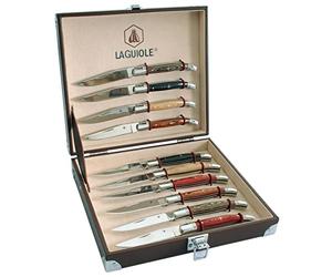 LAGUIOLE - Ensemble de 10 couteaux pliants, manche en bois exotiques