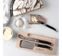 Laguiole Ensemble de couteaux à fromage - 2 couteaux à fromage & couteau à beurre avec bloc - Acier inoxydable 1.2 mm, Couleur ivoire Laguiole Ensemble de couteaux à fromage - 2 couteaux à fromage & c