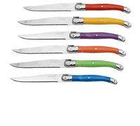 Laguiole Heritage - Coffret de 6 Couteaux à Steak Tradition Couleurs - Lames en Acier Inoxydable - Manches Ergonomiques Multicolores - Idéal pour Viandes et Grillades - Présentation en Coffret Cadeau