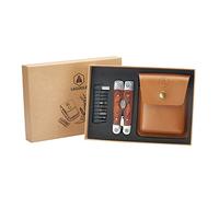 Laguiole Pince multifonctions 40268486 - 8 fonctions, inox, manche bois Pakka, étui cuir