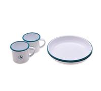LAGUIOLE - Laguiole Lot de 2*Assiettes et 2*Tasses Vintage Email Picnic Randonnée Outdoor Camping- Blanc Bleu