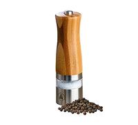 Moulin à poivre et sel électrique - Fabriqué en Acier Inoxydable et Bois de Bambou - Avec lumière - Elégant et Pratique - Broyeur céramique - 6 piles AAA non fournies Marron clair G