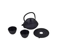 LAGUIOLE - LAGUIOLE Théière en Fonte, Emaillée Noir à l’Intérieur, Infuseur, Set de Teapot en Fer Traditionnel, Plateau en Fonte et 2 Tasses de Thé Japonais, Noir, 800ml