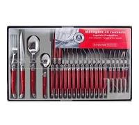 Laguiole production 445180 ménagère 24 pièces acier inox nacré rouge Rouge G