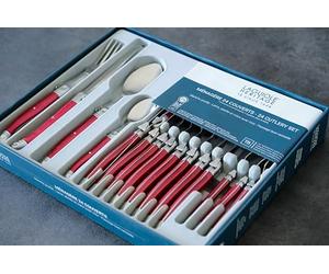 Laguiole Production - Ménagère 24 pièces - Set de Couverts de Table Acier INOX et ABS pour 6 Personnes - Présentation Coffret Cadeau - Couleur nacré Rouge