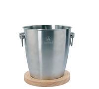 Laguiole Seau à champagne Acier inox satiné Double paroi Socle en bois Caoutchoutier gris 9x21 cm