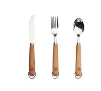 LAGUIOLE - Set de 3 Couverts de Pique-Nique -Manches en Bois de Hêtre - acier inoxydable - marron