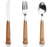 LAGUIOLE - Set de 3 Couverts de Pique-Nique -Manches en Bois de Hêtre - acier inoxydable - marron