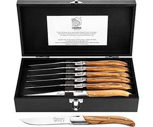 Laguiole Set DE Couteaux À Steak LUXIVIO | Bois d'olivier, Acier INOX | 6 Couteaux