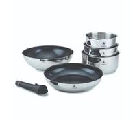 LAGUIOLE, Set de cuisine 6 pièces en acier inoxydable avec revêtement céramique antiadhésif, compatible tous feux, poignée amovible, dimensions variées, 16x7,5 cm, Argent