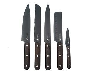 LAGUIOLE - Set of 5 kitchen Knives - Black Blade - Beech Hands - Multicoloured