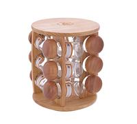 Laguiole - Spice dispenser - shelf with 12 glass pots - transparent storage of herbs wooden lid - 1 cl - glass - brown