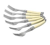 Laguiole Style Dîner Fourchette Cultery Premium Ensemble, Ménagère Laguiole 6 Pièces Tableau Forks Avec Couleur Blanche Poignées, 22 cm