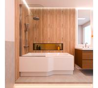 Laguna - 160x80 cm Beata Plus baignoire bain douche en acrylique, gauche + tablier + pare-baignoire, pieds, blanc (BE1600LPLUS-SETP1)
