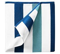 Laguna Beach Textile Co. Serviette de Plage Cabana à Rayures - Coton Pelucheux surdimensionné 630 g/m² - Bleu Marine et Vert Verre de mer