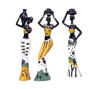 LAGUOE Lot de 3 sculptures abstraites de femme africaine vintage tribale en résine pour bureau, chambre à coucher, décoration de bureau
