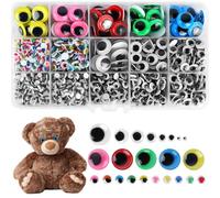 lahnao 1500 Pièces Wiggle Yeux Mobiles Autocollants, Yeux Mobiles en Plastique,Yeux Autocollants pour Jouets Accessoires, Autocollants, DIY Accessoires D'Artisanat, Scrapbooking(4/5/6/8/10/15mm)