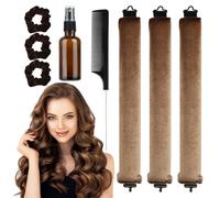 lahnao Lot de 3 bigoudis en flanelle sans chaleur - Avec crochets - Pour cheveux courts, moyens et longs avec de grandes vagues - Marron