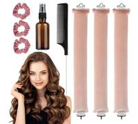 lahnao Lot de 3 bigoudis sans chaleur, en flanelle, doux et sans chaleur, pour cheveux courts, moyens et longs avec de grandes vagues (rose)