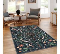 Lahome Insect Botanical Tapis antidérapant Lavable pour Salon, Chambre à Coucher, Salle à Manger - Tapis d'intérieur bohème pour Dessous de Table, pour entrée, Cuisine, Bureau (Noir, 12,7 x 17,3 cm)