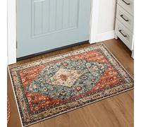 Lahome Petit Tapis d'entrée bohème Tribal - Petit Tapis d'entrée de 61 x 91 cm, Tapis bohème en Fausse Laine, antidérapant, Lavable, Tapis de Sol à Poils Courts pour intérieur, entrée, Cuisine, Salle