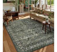 Lahome Tapis vert lavable de 1,5 x 2,1 m, style bohème pour salon, chambre à coucher, salle à manger sous table, tapis à poils bas et antidérapant pour intérieur, maison, bureau, chambre d'enfant (1,5