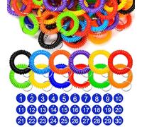 Lahviuu 60pcs Bracelet Porte-Clés,Porte-Clés en Spirale Avec Disques numérotés en Plastique,Extensible Spirale Porte-Clés Poignet Porte Clés Dragonne Porte-clés Printemps Spirale Stretch Bobine