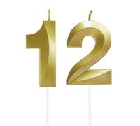 Lahviuu Bougie Numéro Anniversaire Bougie 12 Ans Bougie Fontaine Bougies Numéro Bougies de Gâteau Décorations de Fête,pour Homme Femme Mariage Célébration Fournitures, Or