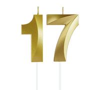 Lahviuu Bougie Numéro Anniversaire Bougie 17 Ans Bougie Fontaine Bougies Numéro Bougies de Gâteau Décorations de Fête,pour Homme Femme Mariage Célébration Fournitures, Or