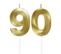 Lahviuu Bougie Numéro Anniversaire Bougie 90 Ans Bougie Fontaine Bougies Numéro Bougies de Gâteau Décorations de Fête,pour Homme Femme Mariage Célébration Fournitures, Or