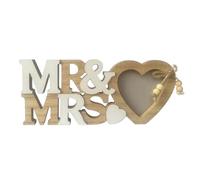 Lahviuu Cadre Photo Cadeau Mariage, Mr & Mrs Décoration Mariage en Bois avec Cœur, Personnalisé Décorations de Table Couple de Marié pour Fête de Fiançailles Anniversaire Saint