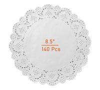Lahviuu Napperon Papier Dentelle 140 Pcs Napperons en Papier Rond Décoratif Blanc Gâteau Emballage Tampon Jetable sous-Verres pour Desserts Collations Décorations de Mariage et Vaisselle 21.5x21.5 cm