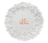 Lahviuu Napperon Papier Dentelle 140 Pcs Napperons en Papier Rond Décoratif Blanc Gâteau Emballage Tampon Jetable sous-Verres pour Desserts Collations Décorations de Mariage et Vaisselle 11.2x11.2 cm