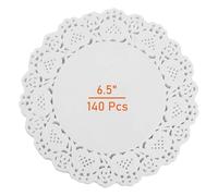 Lahviuu Napperon Papier Dentelle 140 Pcs Napperons en Papier Rond Décoratif Blanc Gâteau Emballage Tampon Jetable sous-Verres pour Desserts Collations Décorations de Mariage et Vaisselle 16.5x16.5 cm