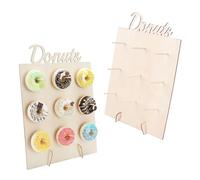 Lahviuu Présentoir Donuts, 2 Pcs Donut Présentoir Support en Bois Affichage de Beignets Présentoir à Beignets, 9 Trous Support Donuts Bois pour Mariage et Anniversaires,30 x 40 cm (Lettres évidé)