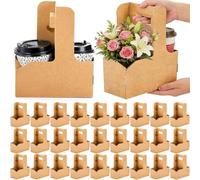 LAIAMER Lot de 50 porte-gobelets avec poignée, en carton kraft marron pour livraison, café, thé, cadeaux, fleurs, fêtes