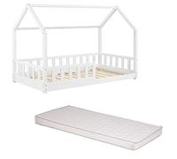Laïba Kids Ensemble Lit cabane Enfant Bosco Blanc 90x190 cm + Matelas Enfant 90x190 cm Blanc