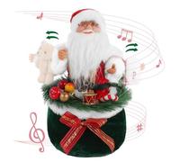 LAIBUY Figurine de Père Noël de Noël, figurine de collection Père Noël dansant avec musique tenant l'ours et debout à l'intérieur du sac cadeau - Interrupteur à induction