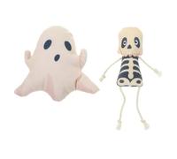 LAIBUY Lot de 2 jouets d'Halloween pour chat - Fantôme en peluche et tête de mort pour s'amuser interactif, réduire l'anxiété du chat - Parfait pour jouer aux animaux de compagnie