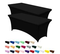LAIBUY Lot de 2 nappes en élasthanne, serrées, ajustées, lavables et infroissables, extensibles, rectangulaires pour table de patio, événements, mariages, banquets et fêtes - Noir