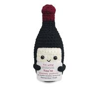 Laicaii Mini bouteille de vin au crochet positif, cadeau de soutien émotionnel avec carte d'encouragement, cadeaux positifs amusants pour décoration de bureau, cadeau de positivité, poupée de