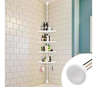 LAIDER HEROS Étagère de Douche Sans Percage, 4 Niveaux 137-289cm Réglable Etagere Salle Angle de Bain, Rangement Douche pour Nettoyant pour Corps de Shampoing/Argent