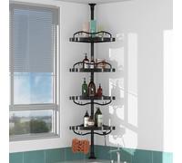 LAIDER HEROS Étagère de Douche Sans Percage, 4 Niveaux 137-289cm Réglable Etagere Salle Angle de Bain, Rangement Douche pour Nettoyant pour Corps de Shampoing/Noir