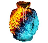 LAIDIPAS Sweat à capuche unisexe avec imprimé galaxie 3D réaliste avec grandes poches et cordon de serrage, Fire-Ice, Medium