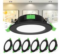 Laiebri Lot de 6 Spots LED Encastrables Extra Plat 25mm, 6W Dimmable 0-100% avec Variateur, 2700K/4000K/6000K, IP44 Spot Salle de Bain, CRI 90, Découpe Ø55-68mm, 230V, Noir