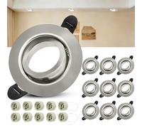 Laiebri Spot Encastrable GU10 Set, Lot de 10 Cadre Spot Encastrable en Nickel Rond Avec Douille GU10, Spots LED 230V Ø 68mm, 45° Orientable Cadre de Montage pour Spots de Plafond